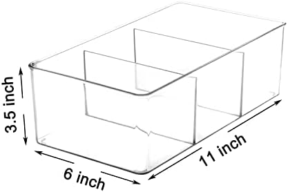 Youngever 2 Pack Clear Plastic Packet Storage Organizer 11" x 6" x 3.5", 3 Divided Sections Pantry Organizer, Holder for