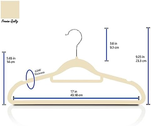 GVTECH Premium Velvet Hangers, [50 Pack] Non Slip and Heavy Duty Velvet Suit Hangers (45cm) with Tie Bar, 360° Swivel Hooks, Sturdy to Hold Jumper, Pullovers, Jackets & Hoodies (50 Pack, Ivory)