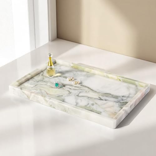 Koville Natural Marble Tray, 12x8“ Coffee Table Vanity/Decorative Tray for Jewerly, Watch, Perfume Candle Storage for Be