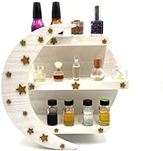 White Moon Shelf, Boho Knick Knack for Crystals, Wooden Bathroom Decor (White-Gold Stars)