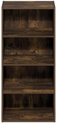 Furinno Basic Book Shelf, 4-Tier Bookcase with Open Shelf, Bookshelf, Cube Storage Organizer, 11 x 17 x 35, for Living R