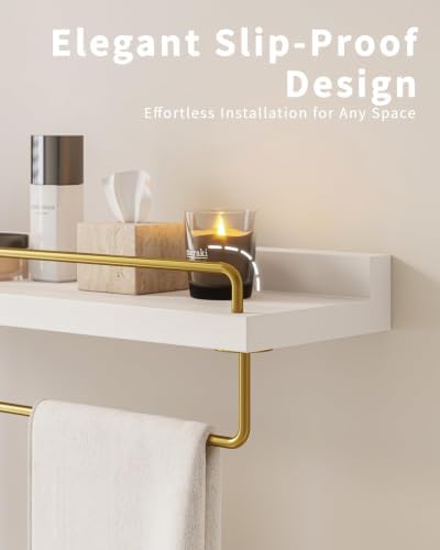 Seocry Bathroom Shelves, Wall Shelf Set of 3, Floating Shelves, Shelves for Room Wall, Bathroom Decor (White Gold, 15.7 