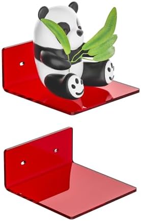 Sezanrpt 6 Inches Acrylic Small Wall Shelves, Red Floating Shelf for Wall Mounting, Acrylic Display Ledges for Funko Pop Figures, Home Décor, Living Room, Gaming Room, Plants, 2 Pack