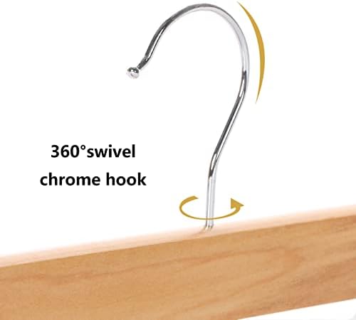 Tosnail 15 Pack 14" Natural Wooden Hangers Skirt Pants Clothes Hangers with Clips and 360° Swivel Hook, Heavy Duty Jeans Hangers - Natural