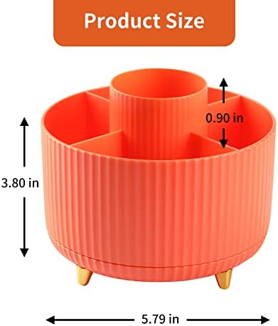 Desk Pencil Pen Holder, 5 Slots 360°Degree Rotating Pen Organizers for Desk, Desktop Storage Stationery Supplies Organizer, Cute Pencil Cup Pot for Office, School, Home, Art Supply, Orange