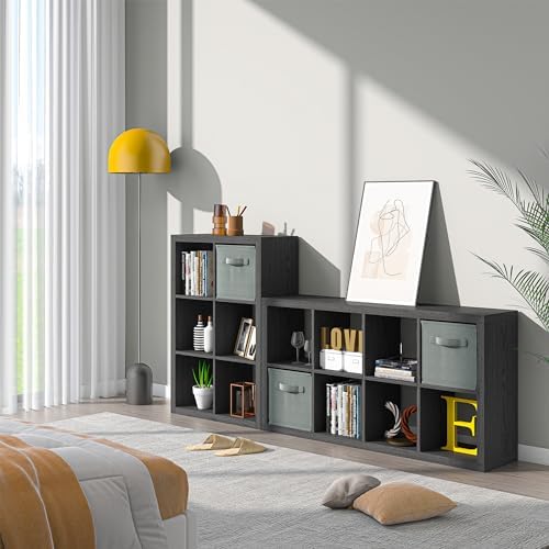 furtble Bookshelf with Storage Bin, 6-Cube Storage Organizer, Modern Wood Open Bookcase, Multifunctional Display Shelf f