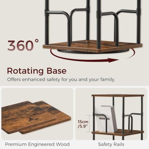 MAHANCRIS 5-Tier Rotating Bookshelf, Freestanding Corner Bookshelf, 360° Spinning Bookcase, Industrial Style Storage Rac