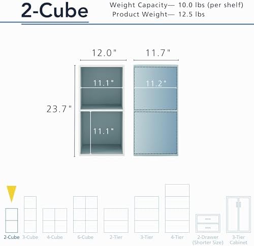 Homes: Inside + Out Apexa 2-Cube Storage Organizer Shelves, Stackable Wood Bookcase Fits Cubby Bins for Organization, Do