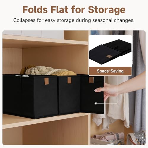 StorageWorks Narrow Storage Bins for Closet Shelves, Black, 2-Pack