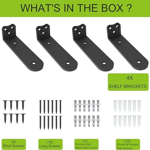 12Inch Black Heavy Duty Floating Shelf Bracket 4 Pack 3-Hole Mount