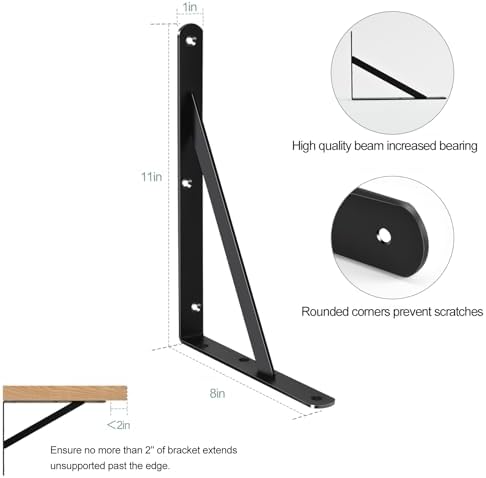 32 Pack L12 x H 8" Black Heavy Duty Shelf Brackets with Screws Metal Shelf Brackets Shelf Support Angle Brackets for She