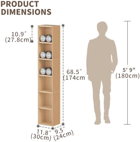 6-Tier Tall Narrow Bookshelf,Slim Bookcase with Open Cubes