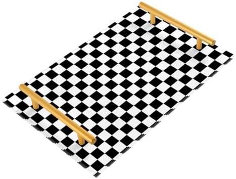 Vanity Tray for Bathroom Countertop Black White Checkered Pattern Decorative Kitchen Coffee Trays Acrylic Jewelry Perfum