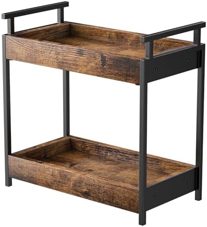 KLM Countertop Coffee Station Organizer, 2 Tier Wooden Shelf for Coffee Bar Accessories, Condiment Storage Caddy for Kit