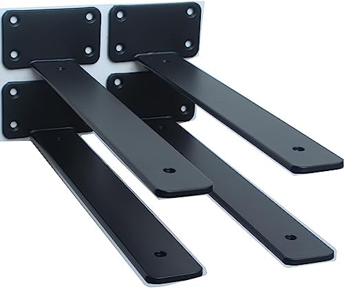 4 Pack - 11 inch Black Hidden L Shelf Bracket (1/5 Inch Thicked) Iron Floating Shelf Brackets Rustic Industrial Metal Br