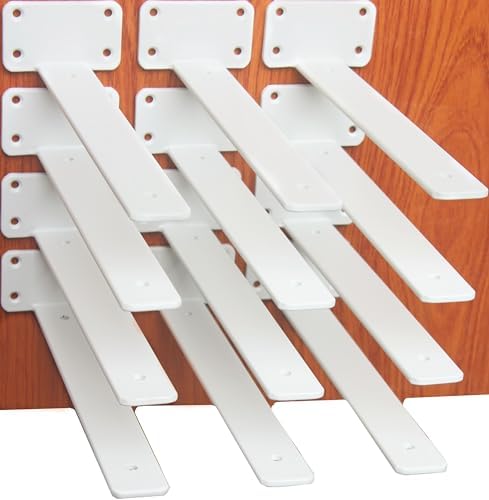 12 Pack - 11 inch White Hidden L Shelf Bracket (1/5 Inch Thicked) Iron Floating Shelf Brackets Rustic Industrial Metal B