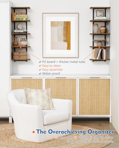 Harwaya 5 Tier Wall Bookshelf Unit for Bedroom Books, Large Floating Book Shelves Wall Mounted, Rustic Wood Lack Tiered 