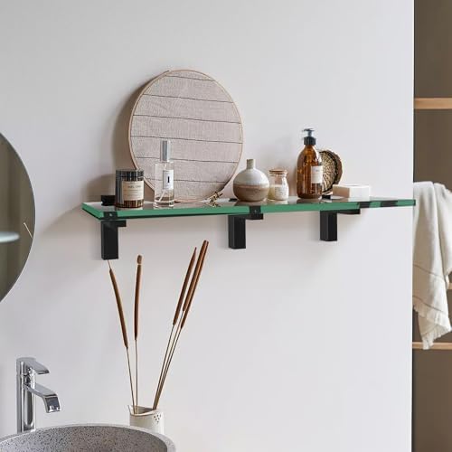 Adjustable Floating Shelf Bracket (2 Pack), Heavy Duty Zinc Alloy L Brackets for 3-28mm Thick Glass/Wood Shelving, Wall 