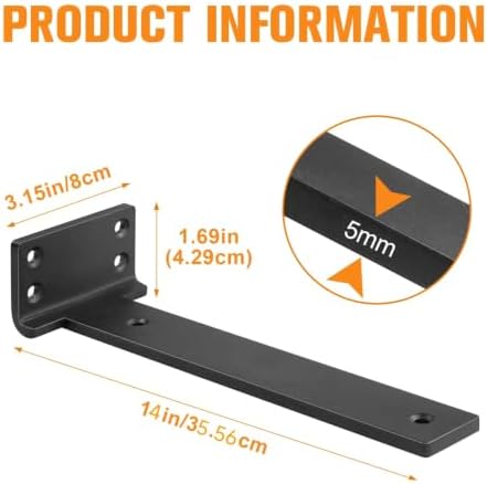 Black Floating Shelf Brackets 14 inch 8 Pack L Brackets for Floating Shelves Metal Heavy Duty Shelf Bracket for DIY Shel