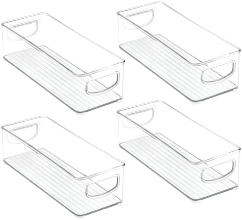 mDesign Kitchen Cabinet and Pantry Storage Organizer Bins - Pack of 4, Shallow, Clear