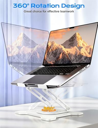 JCZT 360° Rotating Laptop Stand for Desk, Metal Foldable Laptop Riser,White