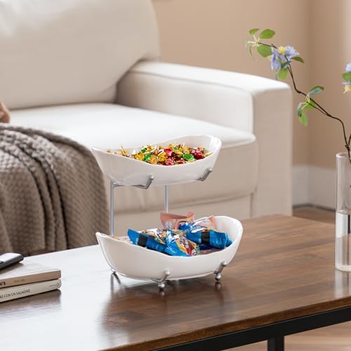 HBlife 2 Tier Fruit Bowl, Ceramic Fruit Basket for Kitchen Counter