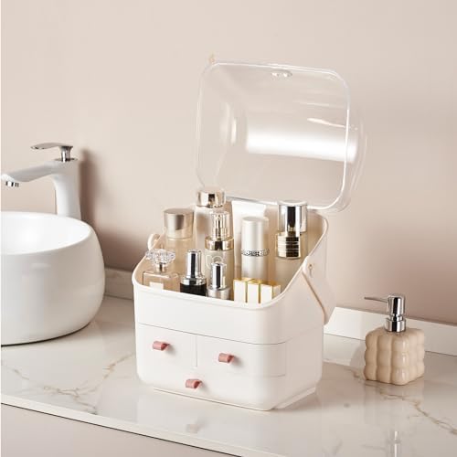 SUNFICON 3 Tiers Makeup Holder with Drawers, Preppy Skincare Organizer