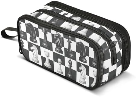 Chess Checkered Plaid Pencil Case Box Boys Girls Large Pencil Pouch Zipper Compartments Big Capacity Stationery Pen Bag Organizer for Kids Teens Adults School Office