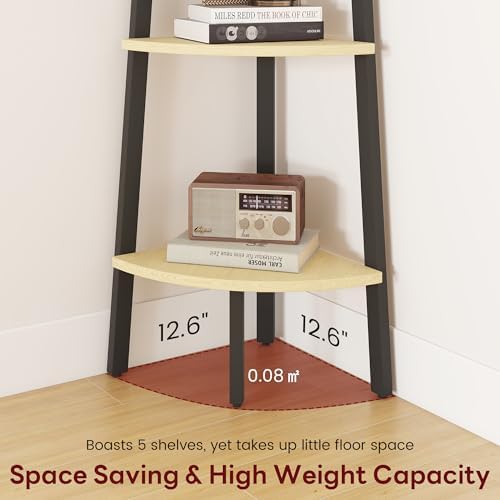 Corner Shelf, 5 Tier Ladder Corner Bookshelf, Natural Oak