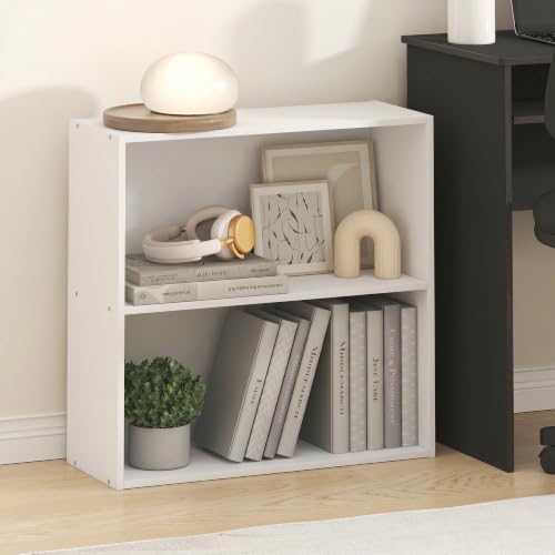 Furinno PASIR 2-Tier Book Shelf, Open Shelves Bookshelf, White