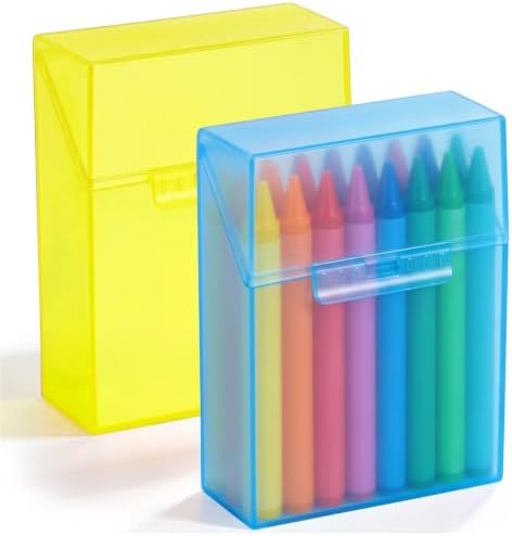 Clabby 2 Pcs Clear Plastic Crayon Boxes Hold 24 Count, Blue,Yellow
