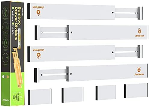 ANTOWIN Bamboo Drawer Dividers Organizers, Expandable Drawer Separators Splitter,17-22 inches Long Adjustable Spring-loa