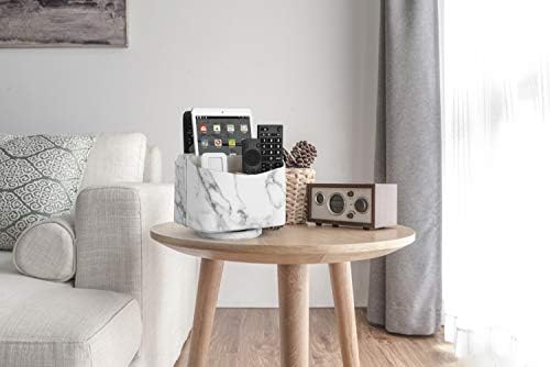 HofferRuffer Spinning Remote Control Holder, Remote Controller Holder, Remote Caddy, Media Storage Organizer, Spinning Remote Control Organizer, 7.3X 5.5 x 6 inches, Marble PU Leather