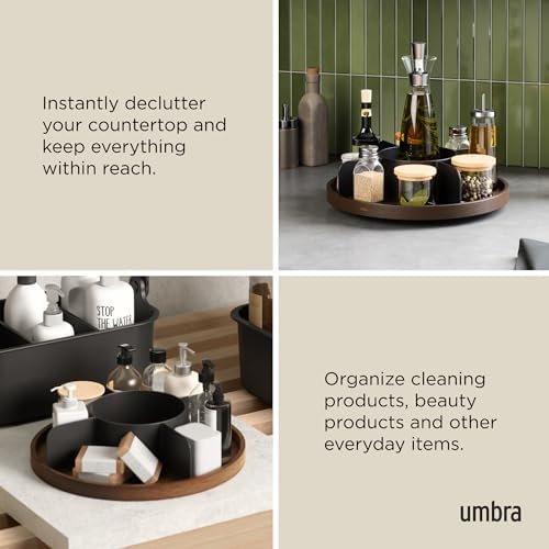 Umbra Bellwood Lazy Susan, Divided Tray Organizer, Black/Walnut