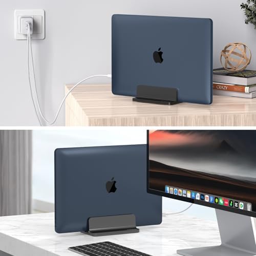 YICOSUN Aluminum Vertical Laptop Stand for Desk - Adjustable Width Dock for MacBook, Surface, Samsung, HP, Dell up to 17
