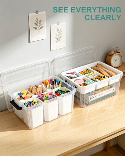 EOENVIVS Clear Storage Bins with 6 Tall Inserts, Stackable craft organizers and storage Box, Plastic Storage Totes with 