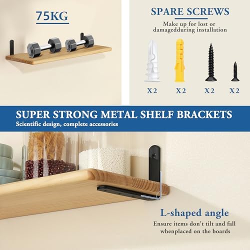 Mooche Black Shelf Brackets, Heavy Duty Floating Shelf Bracket for Wood Shelves, Wall Mounted Metal L Brackets, Wall She