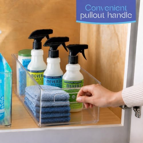 Plastic Food Storage 6 Pack Clear Container Bin with Handles for Organizing Kitchen, Pantry, Refrigerator, Freezer, Pant