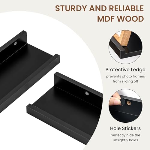 Heimlove Picture Ledge Shelf,48 inch Long Floating Shelves for Wall Set of 2,Black Picture Shelf with Lip for Wall Decor