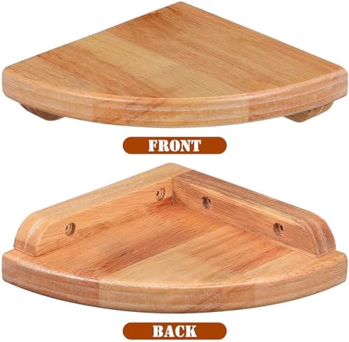 Alipis Natural Solid Wood Corner Shelf Wall Mounted, Dual-Fortified Floating Corner Shelves for Wall Storage, Round End 