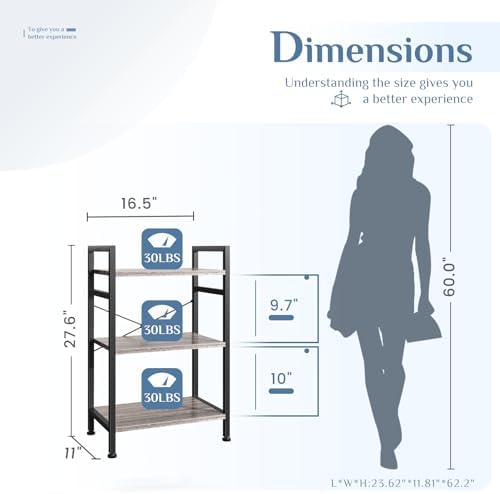 DUMOS 3 Tier Bookshelf, Home Office Bookcase Shelf Storage Organizer