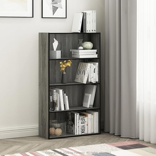 Furinno PASIR Book Shelf, 4-Tier Bookshelf, Bookcase with Open Shelf, 9.4 x 23.6 x 41.7, for Living Room, Bedroom, Home 
