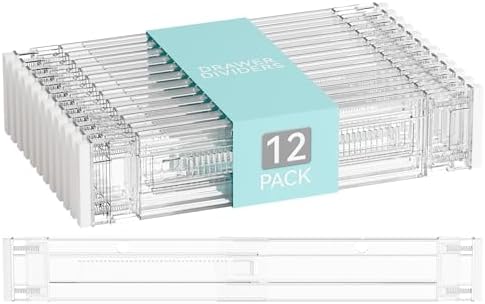 Yieach 12Pack 3.2 Inch Shallow Acrylic Drawer Dividers for Clothes -Expandable from 15-21''- Adjustable Drawer Dividers 