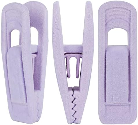 Tinfol Velvet Hanger Clips, 50Pcs Light Purple Strong Finger Flocked Clips, Large Opening Clip, Pants Velvet Clip for Thin Clothes Hangers