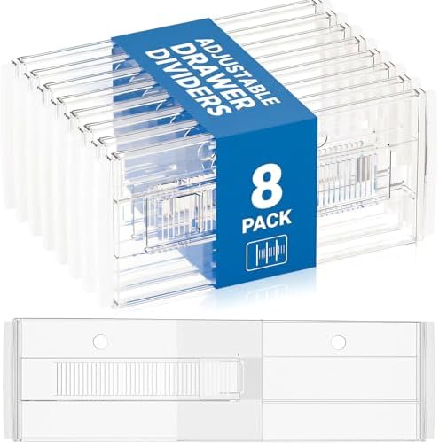 LETGO 8 Pack Drawer Dividers 6" High - Tall Acrylic Drawer Divider for Clothes, 12.3-18" Adjustable Dresser Deep Drawer 