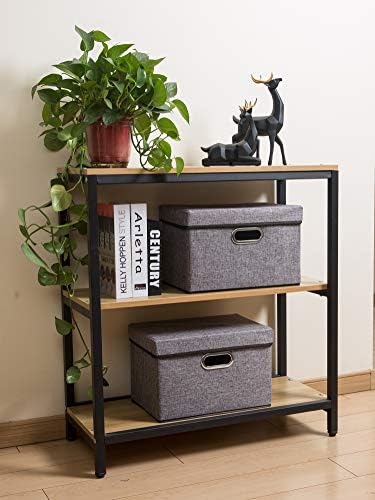 PRANDOM Collapsible Storage Containers with Lids [5-Pack] Linen Fabric Foldable Storage Bins Boxes Organizer Baskets Cub