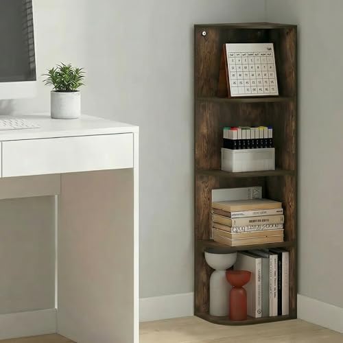 Furinno PASIR Book Shelf, 4-Tier Corner Bookshelf with Open Shelf, Standing Bookcase, 9.3 x 12 x 41.4, for Organization 