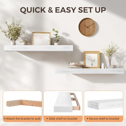 Floating Shelves, 36 Inch Wall Mounted Shelves, Set of 2, White