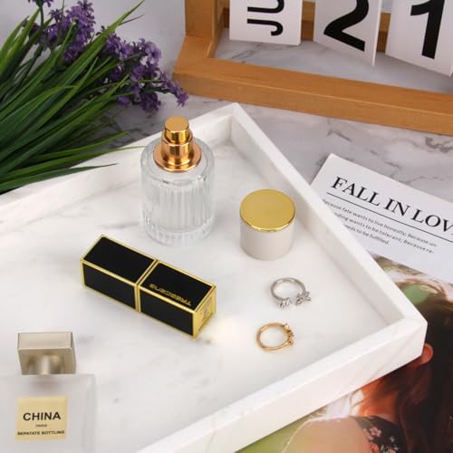 Marble Bathroom Vanity Tray, Jazz White, 12"x 8" x1.2"