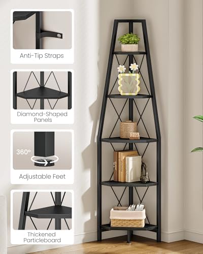 CHOEZON 5-Tier Corner Shelf, Corner Bookshelf, Ladder Shelf, Floor Standing Storage Rack, Open Display Stand, Plant Stan